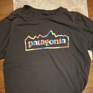 Patagonia Charcoal Tee with Multicolor Logo 100% Cotton